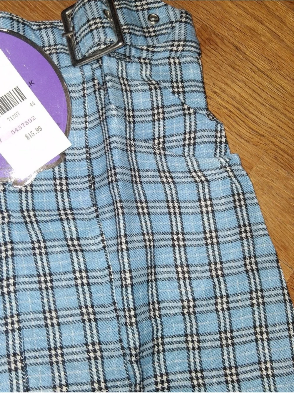 Light Blue Plaid Mini Skirt with Lace Trim